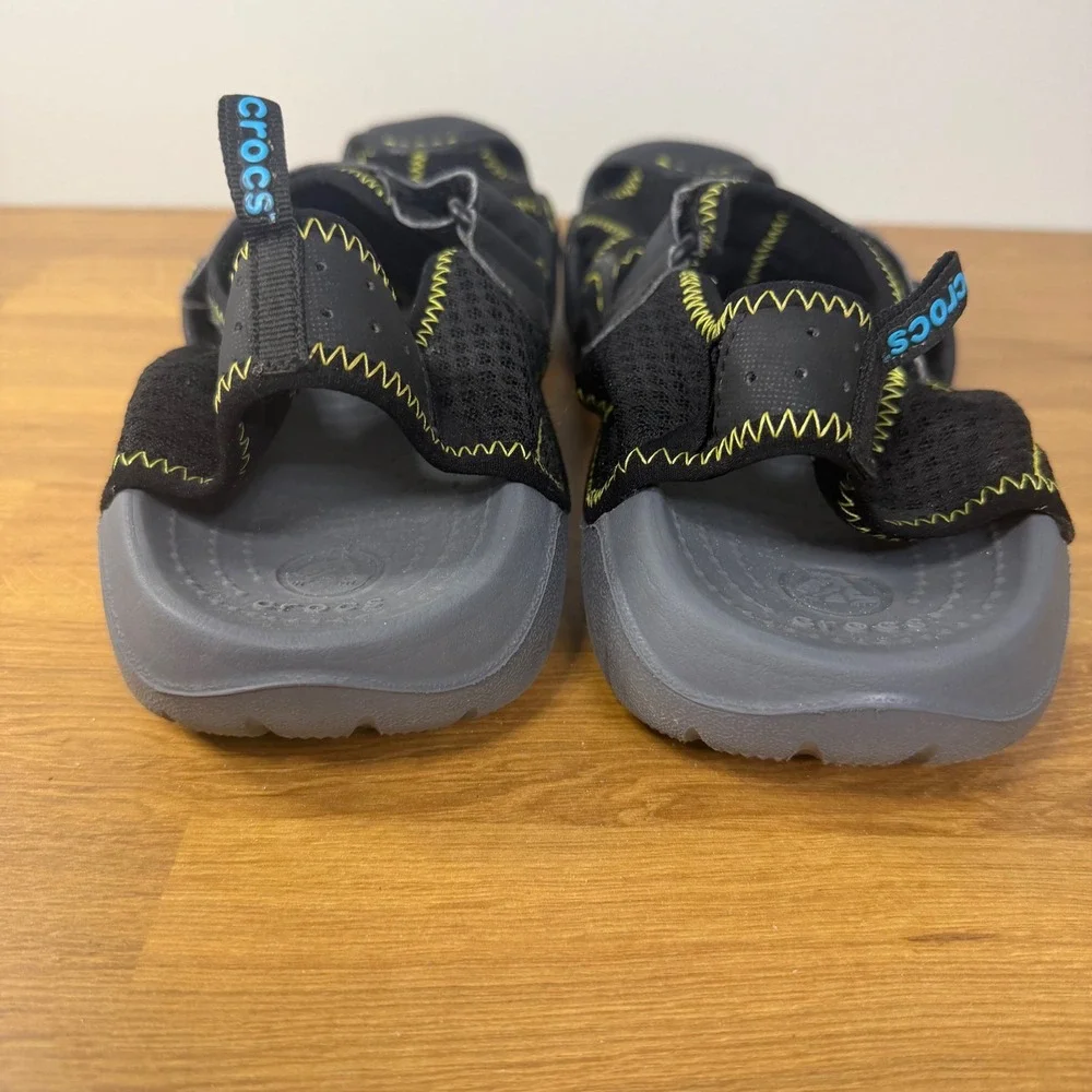 Crocs Swiftwater Mesh Deck Sandals Mens 12 Black Charcoal Lime 15041 Water Shoes